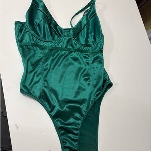 Emerald Satin One-Piece Bodysuit